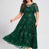 Formal & Evening | A-line Scoop Illusion Asymmetrical Sequin Lace Evening Dress Dark Green – Womens