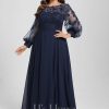 Formal & Evening | A-line Scoop Illusion Floor-Length Lace Chiffon Evening Dress As Picture – Womens