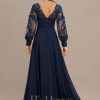 Formal & Evening | A-line Scoop Illusion Floor-Length Lace Chiffon Evening Dress As Picture – Womens