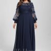 Formal & Evening | A-line Scoop Illusion Floor-Length Lace Chiffon Evening Dress As Picture – Womens