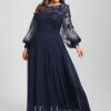 Formal & Evening | A-line Scoop Illusion Floor-Length Lace Chiffon Evening Dress As Picture – Womens