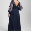 Formal & Evening | A-line Scoop Illusion Floor-Length Lace Chiffon Evening Dress As Picture – Womens