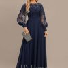 Formal & Evening | A-line Scoop Illusion Floor-Length Lace Chiffon Evening Dress As Picture – Womens