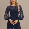 Formal & Evening | A-line Scoop Illusion Floor-Length Lace Chiffon Evening Dress As Picture – Womens