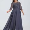 Formal & Evening | A-line Scoop Illusion Floor-Length Lace Chiffon Evening Dress With Pleated Sequins Stormy – Womens