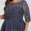 Formal & Evening | A-line Scoop Illusion Floor-Length Lace Chiffon Evening Dress With Pleated Sequins Stormy – Womens