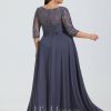 Formal & Evening | A-line Scoop Illusion Floor-Length Lace Chiffon Evening Dress With Pleated Sequins Stormy – Womens