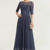 Formal & Evening | A-line Scoop Illusion Floor-Length Lace Chiffon Evening Dress With Pleated Sequins Stormy – Womens