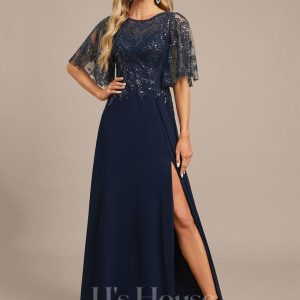 Formal & Evening | A-line Scoop Illusion Floor-Length Lace Chiffon Evening Dress With Sequins As Picture – Womens