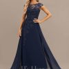 Formal & Evening | A-line Scoop Illusion Floor-Length Lace Chiffon Evening Dress With Sequins As Picture – Womens