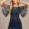 Formal & Evening | A-line Scoop Illusion Floor-Length Lace Chiffon Evening Dress With Sequins As Picture – Womens