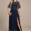 Formal & Evening | A-line Scoop Illusion Floor-Length Lace Chiffon Evening Dress With Sequins As Picture – Womens