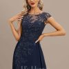 Formal & Evening | A-line Scoop Illusion Floor-Length Lace Chiffon Evening Dress With Sequins As Picture – Womens