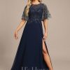 Formal & Evening | A-line Scoop Illusion Floor-Length Lace Chiffon Evening Dress With Sequins As Picture – Womens