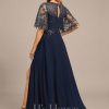 Formal & Evening | A-line Scoop Illusion Floor-Length Lace Chiffon Evening Dress With Sequins As Picture – Womens