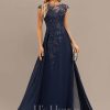 Formal & Evening | A-line Scoop Illusion Floor-Length Lace Chiffon Evening Dress With Sequins As Picture – Womens