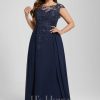 Formal & Evening | A-line Scoop Illusion Floor-Length Lace Chiffon Evening Dress With Sequins As Picture – Womens