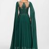 Formal & Evening | A-line Scoop Illusion Floor-Length Lace Chiffon Evening Dress With Sequins Dark Green – Womens