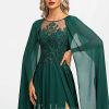 Formal & Evening | A-line Scoop Illusion Floor-Length Lace Chiffon Evening Dress With Sequins Dark Green – Womens