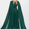 Formal & Evening | A-line Scoop Illusion Floor-Length Lace Chiffon Evening Dress With Sequins Dark Green – Womens