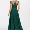 Formal & Evening | A-line Scoop Illusion Floor-Length Lace Chiffon Evening Dress With Sequins Dark Green – Womens