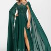 Formal & Evening | A-line Scoop Illusion Floor-Length Lace Chiffon Evening Dress With Sequins Dark Green – Womens