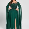 Formal & Evening | A-line Scoop Illusion Floor-Length Lace Chiffon Evening Dress With Sequins Dark Green – Womens