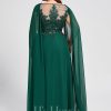 Formal & Evening | A-line Scoop Illusion Floor-Length Lace Chiffon Evening Dress With Sequins Dark Green – Womens