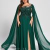 Formal & Evening | A-line Scoop Illusion Floor-Length Lace Chiffon Evening Dress With Sequins Dark Green – Womens