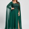 Formal & Evening | A-line Scoop Illusion Floor-Length Lace Chiffon Evening Dress With Sequins Dark Green – Womens