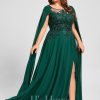 Formal & Evening | A-line Scoop Illusion Floor-Length Lace Chiffon Evening Dress With Sequins Dark Green – Womens