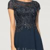 Formal & Evening | A-line Scoop Illusion Floor-Length Lace Chiffon Evening Dress With Sequins Dark Navy – Womens