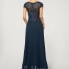 Formal & Evening | A-line Scoop Illusion Floor-Length Lace Chiffon Evening Dress With Sequins Dark Navy – Womens