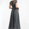 Formal & Evening | A-line Scoop Illusion Floor-Length Lace Chiffon Evening Dress With Sequins Steel Grey – Womens