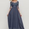 Formal & Evening | A-line Scoop Illusion Floor-Length Lace Chiffon Evening Dress With Sequins Stormy – Womens