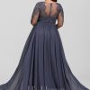 Formal & Evening | A-line Scoop Illusion Floor-Length Lace Chiffon Evening Dress With Sequins Stormy – Womens