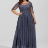 Formal & Evening | A-line Scoop Illusion Floor-Length Lace Chiffon Evening Dress With Sequins Stormy – Womens