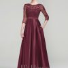 Formal & Evening | A-line Scoop Illusion Floor-Length Satin Lace Evening Dress As Picture – Womens