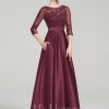 Formal & Evening | A-line Scoop Illusion Floor-Length Satin Lace Evening Dress As Picture – Womens