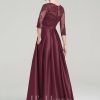 Formal & Evening | A-line Scoop Illusion Floor-Length Satin Lace Evening Dress As Picture – Womens