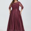 Formal & Evening | A-line Scoop Illusion Floor-Length Satin Lace Evening Dress As Picture – Womens