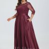 Formal & Evening | A-line Scoop Illusion Floor-Length Satin Lace Evening Dress As Picture – Womens