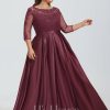 Formal & Evening | A-line Scoop Illusion Floor-Length Satin Lace Evening Dress As Picture – Womens