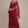 Formal & Evening | A-line Scoop Illusion Floor-Length Tulle Lace Evening Dress With Sequins Burgundy – Womens