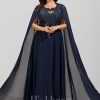 Formal & Evening | A-line Scoop Sweep Train Lace Chiffon Evening Dress With Sequins As Picture – Womens