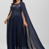 Formal & Evening | A-line Scoop Sweep Train Lace Chiffon Evening Dress With Sequins As Picture – Womens