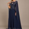 Formal & Evening | A-line Scoop Sweep Train Lace Chiffon Evening Dress With Sequins As Picture – Womens