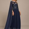 Formal & Evening | A-line Scoop Sweep Train Lace Chiffon Evening Dress With Sequins As Picture – Womens