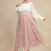 Formal & Evening | A-line Scoop Tea-Length Chiffon Lace Evening Dress With Pleated Sequins Beading Dusty Rose – Womens