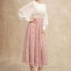 Formal & Evening | A-line Scoop Tea-Length Chiffon Lace Evening Dress With Pleated Sequins Beading Dusty Rose – Womens